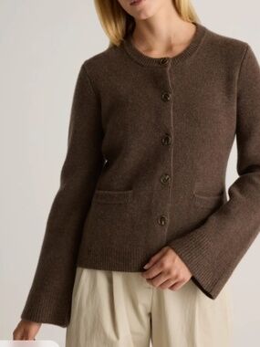 Mongolian Cashmere Structured Cardigan, Brown, Size S